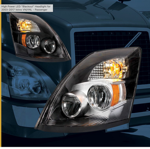 High Power LED "Blackout" Headlight for 2003-2017 Volvo VN/VNL - Passenger