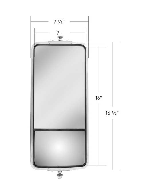 7" X 16" 430 Stainless Steel West Coast Style Mirror With Convex Lower Mirror - Non Heated