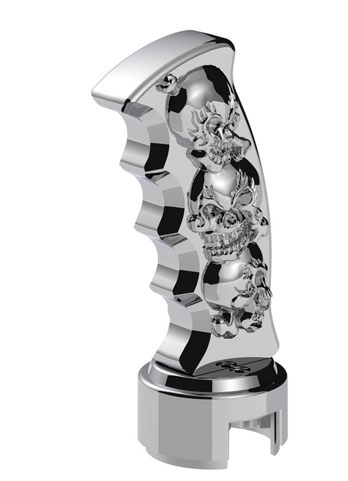 Thread-On Skulls Pistol Grip Gearshift Knob With 13/15/18 Speed Adapter - Chrome