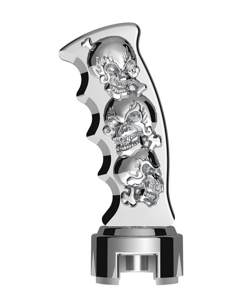 Thread-On Skulls Pistol Grip Gearshift Knob With 13/15/18 Speed Adapter - Chrome