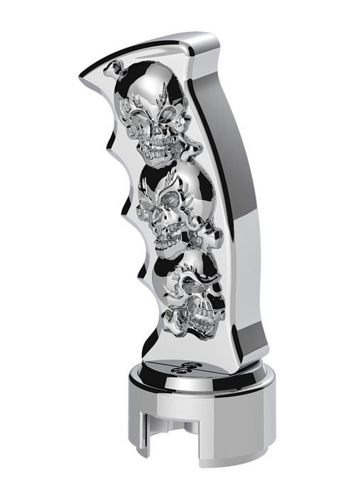 Thread-On Skulls Pistol Grip Gearshift Knob With 13/15/18 Speed Adapter - Chrome