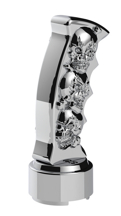Thread-On Skulls Pistol Grip Gearshift Knob With 13/15/18 Speed Adapter - Chrome
