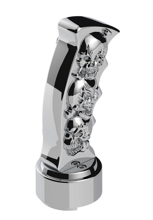Thread-On Skulls Pistol Grip Gearshift Knob With 13/15/18 Speed Adapter - Chrome