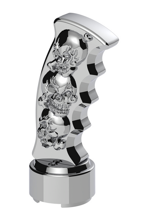 Thread-On Skulls Pistol Grip Gearshift Knob With 13/15/18 Speed Adapter - Chrome