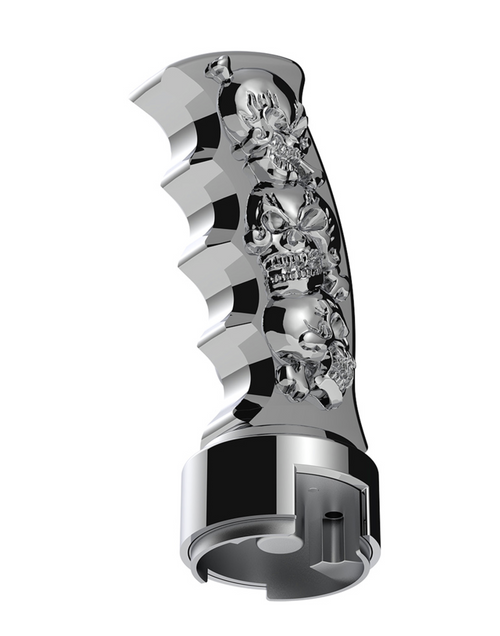 Thread-On Skulls Pistol Grip Gearshift Knob With 13/15/18 Speed Adapter - Chrome