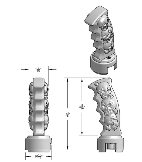 Thread-On Skulls Pistol Grip Gearshift Knob With 13/15/18 Speed Adapter - Chrome