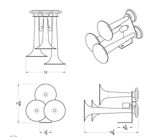 Black 3 Trumpets Train Horn