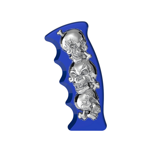Thread-On Skulls Pistol Grip Gearshift Knob - Indigo Blue With Chrome Skulls