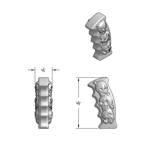 Thread-On Skulls Pistol Grip Gearshift Knob - Indigo Blue With Chrome Skulls