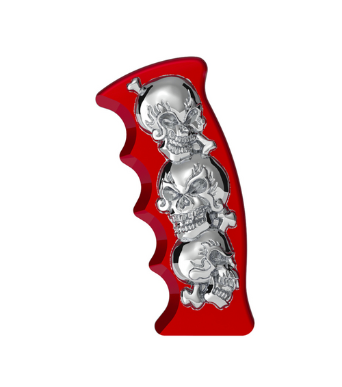 Thread-On Skulls Pistol Grip Gearshift Knob - Candy Red With Chrome Skulls