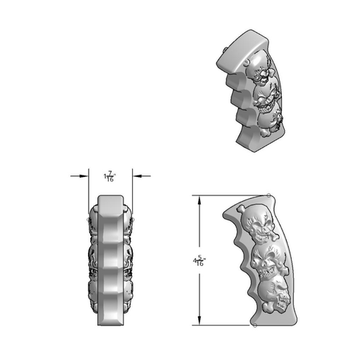 Thread-On Skulls Pistol Grip Gearshift Knob - Candy Red With Chrome Skulls