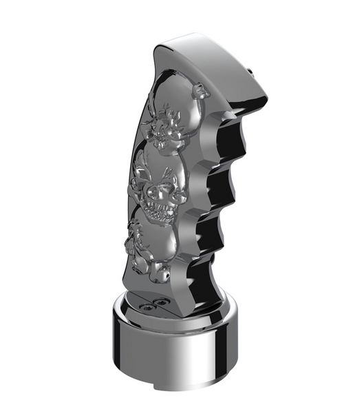 Thread-On Skulls Pistol Grip Gearshift Knob With Chrome 9/10 Speed Adapter - Chrome