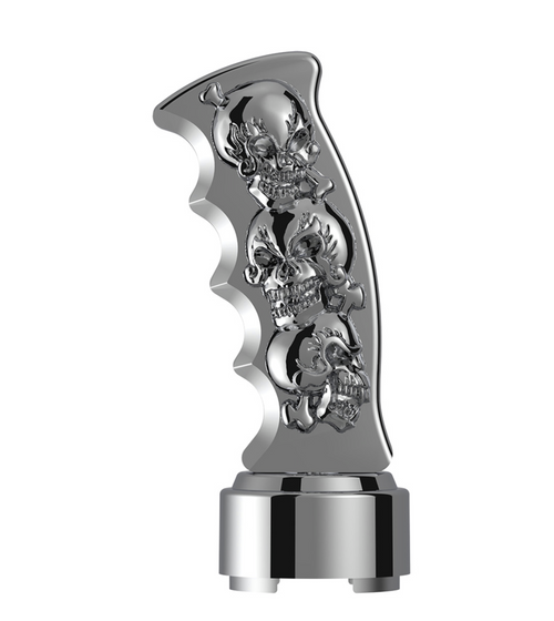 Thread-On Skulls Pistol Grip Gearshift Knob With Chrome 9/10 Speed Adapter - Chrome