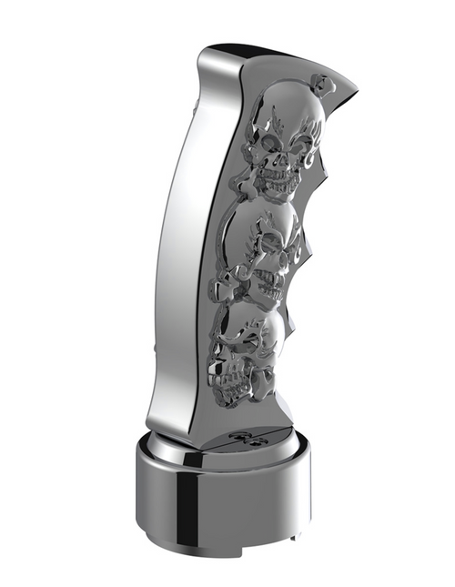 Thread-On Skulls Pistol Grip Gearshift Knob With Chrome 9/10 Speed Adapter - Chrome