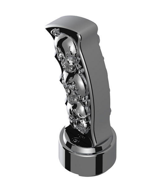 Thread-On Skulls Pistol Grip Gearshift Knob With Chrome 9/10 Speed Adapter - Chrome