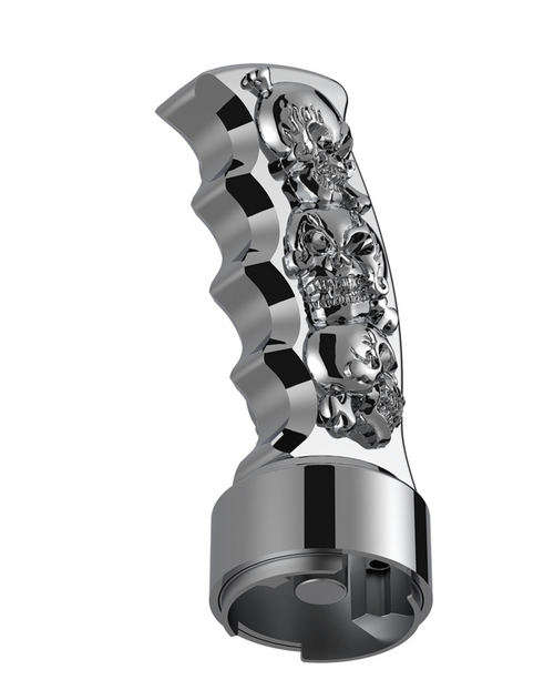 Thread-On Skulls Pistol Grip Gearshift Knob With Chrome 9/10 Speed Adapter - Chrome
