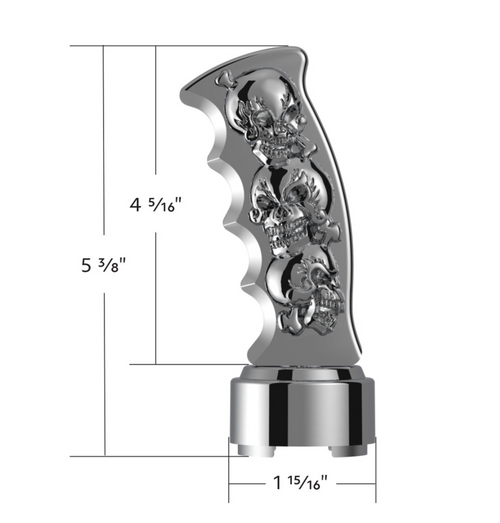 Thread-On Skulls Pistol Grip Gearshift Knob With Chrome 9/10 Speed Adapter - Chrome