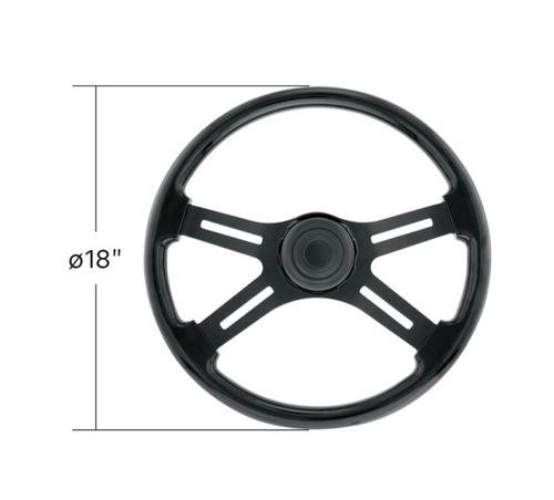 18" Matte Black 4 Spoke Steering Wheel With Horn Bezel & Button-Gloss Black