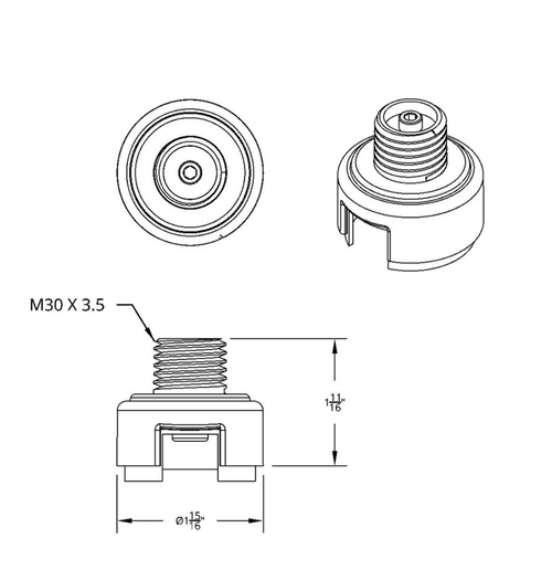 M30X3.5 Thread-On Gearshift Knob Chrome Mounting Adapter For Eaton Fuller Style 13/15/18 Speed - Vertical (Bul