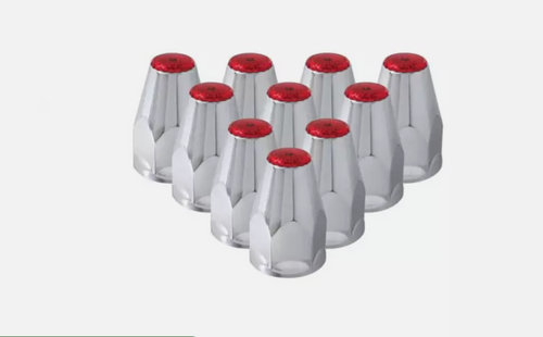 Classic Chrome Plastic 33mm Lug Nut Cover with Reflector Red 10 PCS