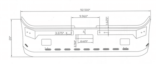 20” Chrome Bumper Freightliner FLD 120 and FLD 112 All Years, Aerodynamic, with Tow, Fog Light Holes and 11 Hidden Light Holes