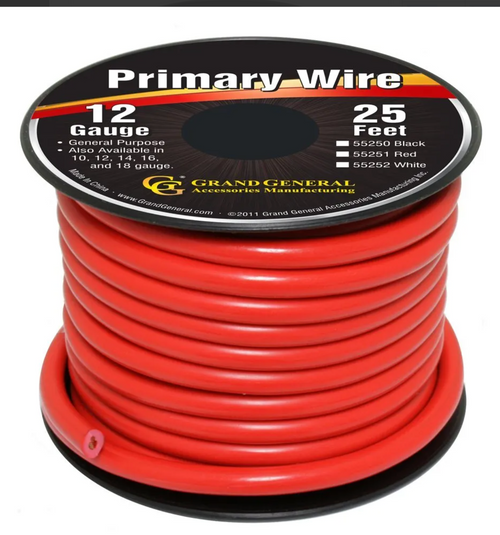 Red 12 Gauge Primary Wire, 25 Ft Roll W/Spool