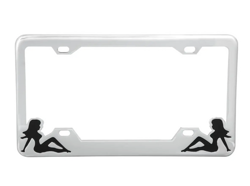 Chrome License Plate Frame with Nudes