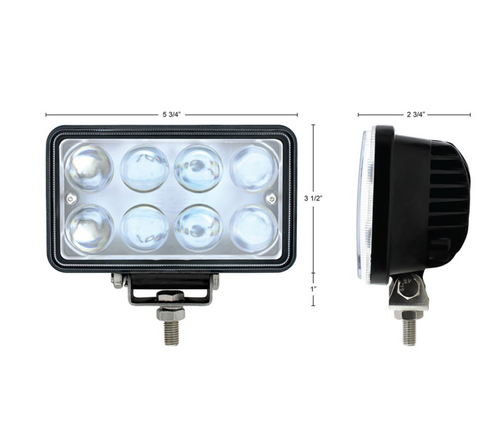 8 High Power LED Rectangular Work Light With Projector Lens  12-24V