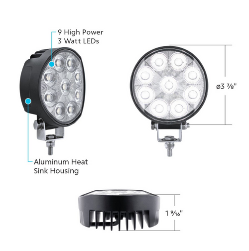 9 LED High Power 3-7/8" Round Work Light-Flood 12-24V