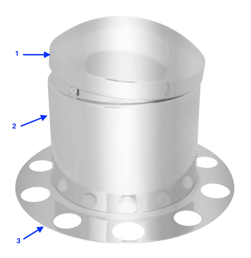 Chrome 3 Piece Rear Axle Cover Set w/ Standard Hub Cap 8 w/32mm dia Pilot(uni-mount)