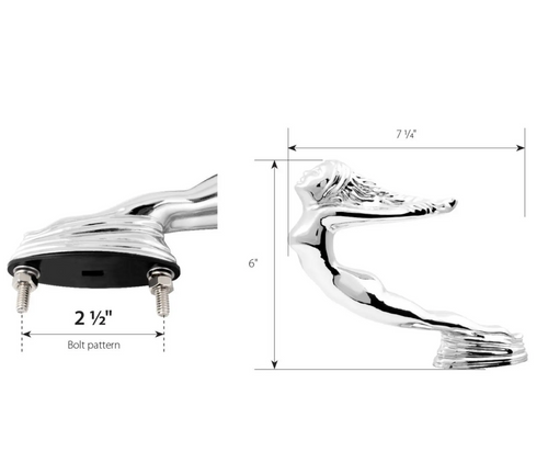 Chrome Flying Lady with Oval Base Hood Ornament