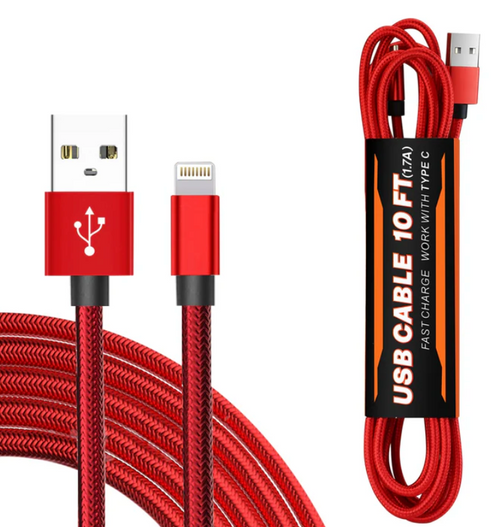 1.7A 10FT USB Cable for IOS, Color Red