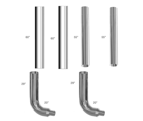 Universal Flat Top, Straight Chrome Stack Kit 7" x 115" Made in USA , 2 Year Warranty