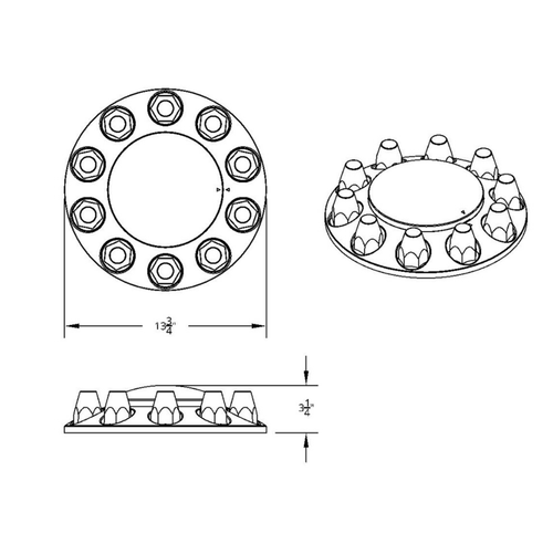 Dome Front Axle Cover With 33mm Standard Style Push-On Nut Covers - Chrome