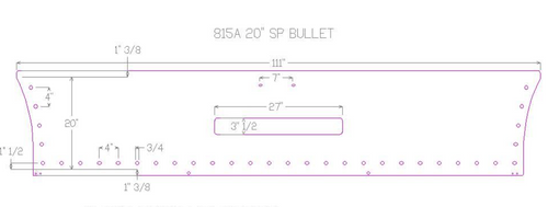 20" Chrome Bumper for Peterbilt 335 (2012+), Set Forward Axle, with Tag and Step Hole, featuring 30 evenly spaced 3/4" Bullet Light Holes