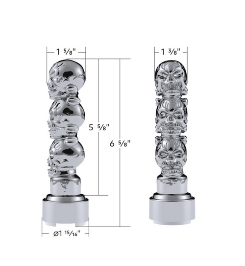 Thread-On 3-Skulls Gearshift Knob With Adapter For Eaton-Fuller 9/10 Speed Shifter-Chrome