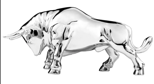 Fighting Bull Hood Ornament Chrome 6-5/16" L x 1-13/16" W x 2-3/4" H