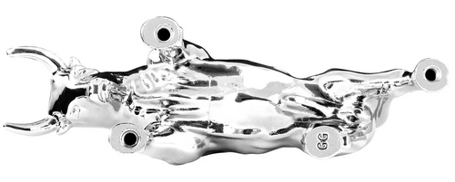 Fighting Bull Hood Ornament Chrome 6-5/16" L x 1-13/16" W x 2-3/4" H