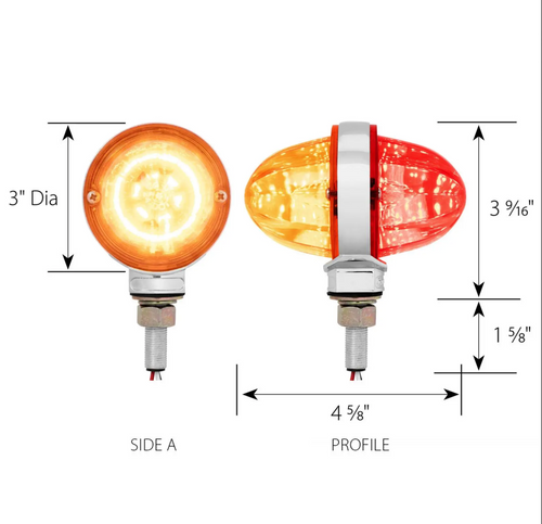 3" Watermelon Double Face High Power LED Pedestal Light Amber Clear/Red Clear