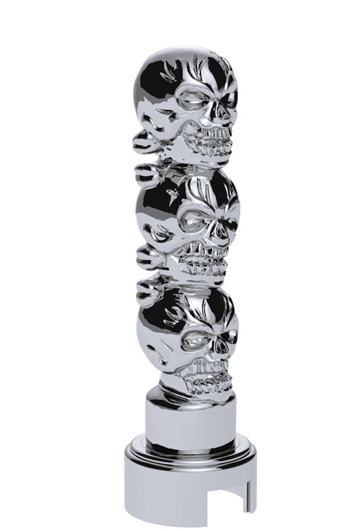 Thread-On 3-Skull Gearshift Knob With Adapter For Eaton-Fuller 13/15/18 Speed Shifter- Chrome