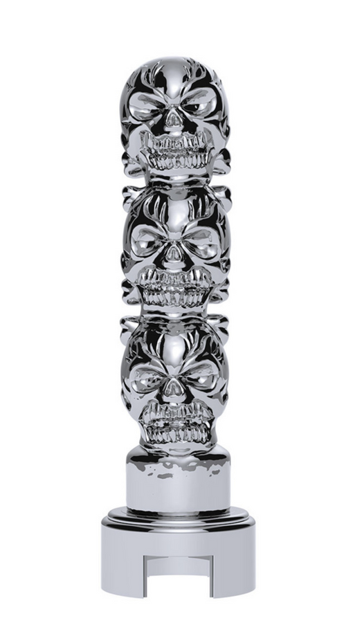 Thread-On 3-Skull Gearshift Knob With Adapter For Eaton-Fuller 13/15/18 Speed Shifter- Chrome