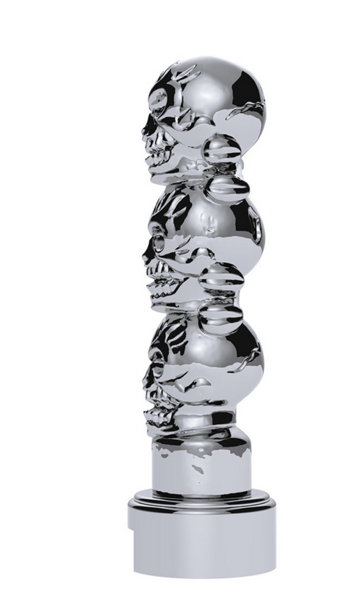 Thread-On 3-Skull Gearshift Knob With Adapter For Eaton-Fuller 13/15/18 Speed Shifter- Chrome