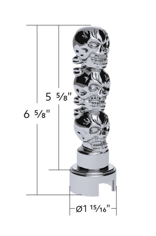 Thread-On 3-Skull Gearshift Knob With Adapter For Eaton-Fuller 13/15/18 Speed Shifter- Chrome