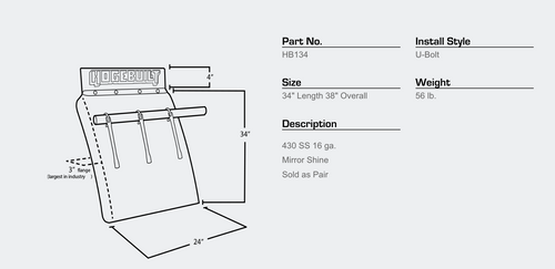 34" U-Bolt Style Quarter Fender 430 S.Steel 16GA Perfect Mirror Finish Pair Hogebuilt