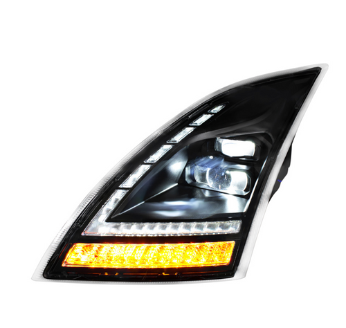 Blackout Full LED Headlight With Switchable Sequential Turn Signal. 2018-2024 Volvo VNL-Driver