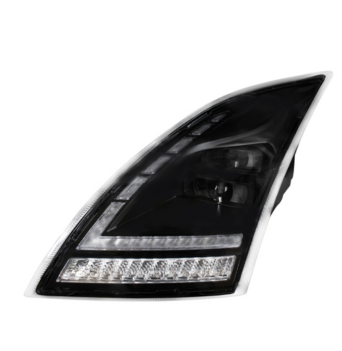 Blackout Full LED Headlight With Switchable Sequential Turn Signal. 2018-2024 Volvo VNL-Driver