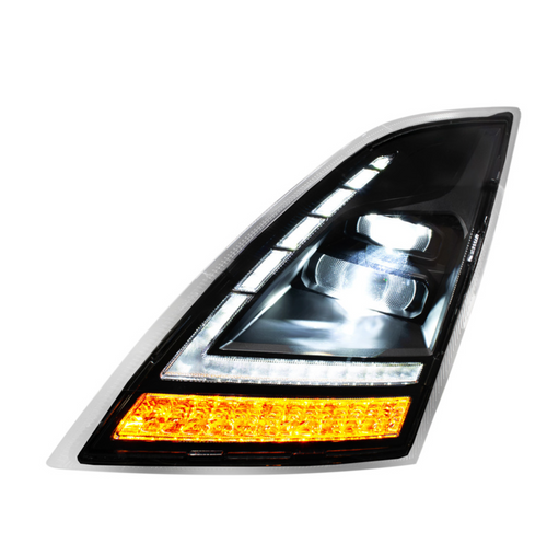 Blackout Full LED Headlight With Switchable Sequential Turn Signal. 2018-2024 Volvo VNL-Driver