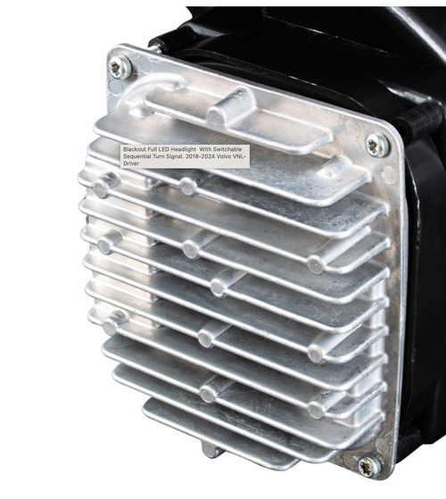Blackout Full LED Headlight With Switchable Sequential Turn Signal. 2018-2024 Volvo VNL-Driver