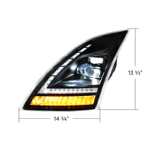 Blackout Full LED Headlight With Switchable Sequential Turn Signal. 2018-2024 Volvo VNL-Driver