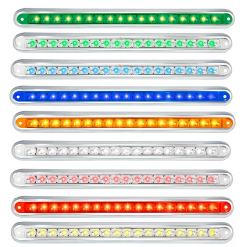 12″ Surface Mount Pearl Marker & Turn LED Light Bar Amber/Clear with Chrome Plastic Base